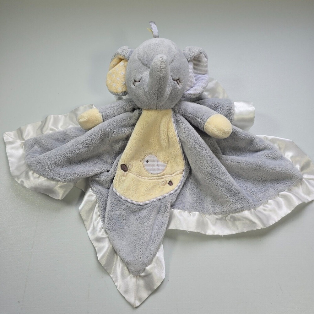 Douglas Baby‎ Elephant Lovey Security Blanket Gray Yellow Satin Trim Plush